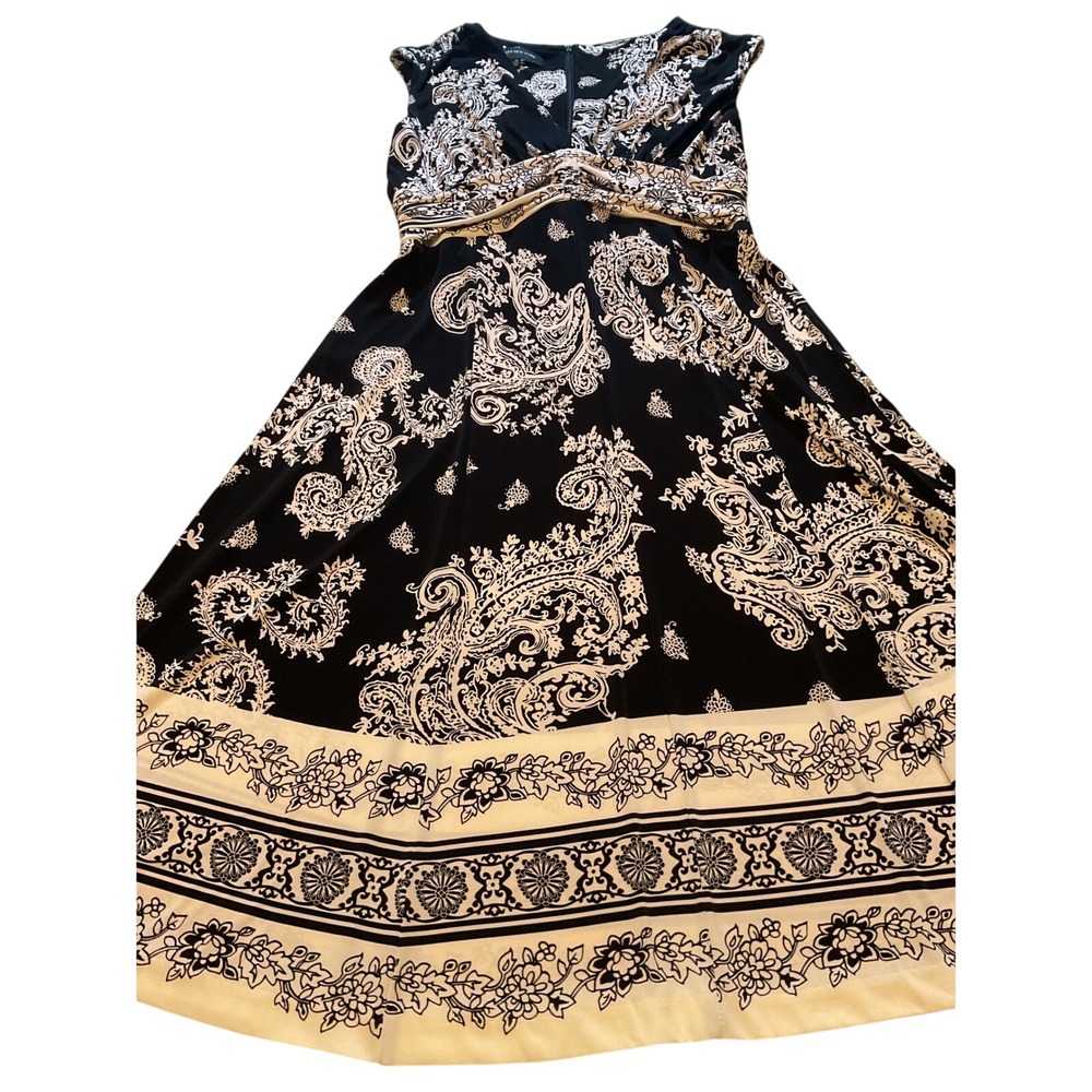 Jones New York Women's Black Beige Paisley Print Midi Dress Size 12